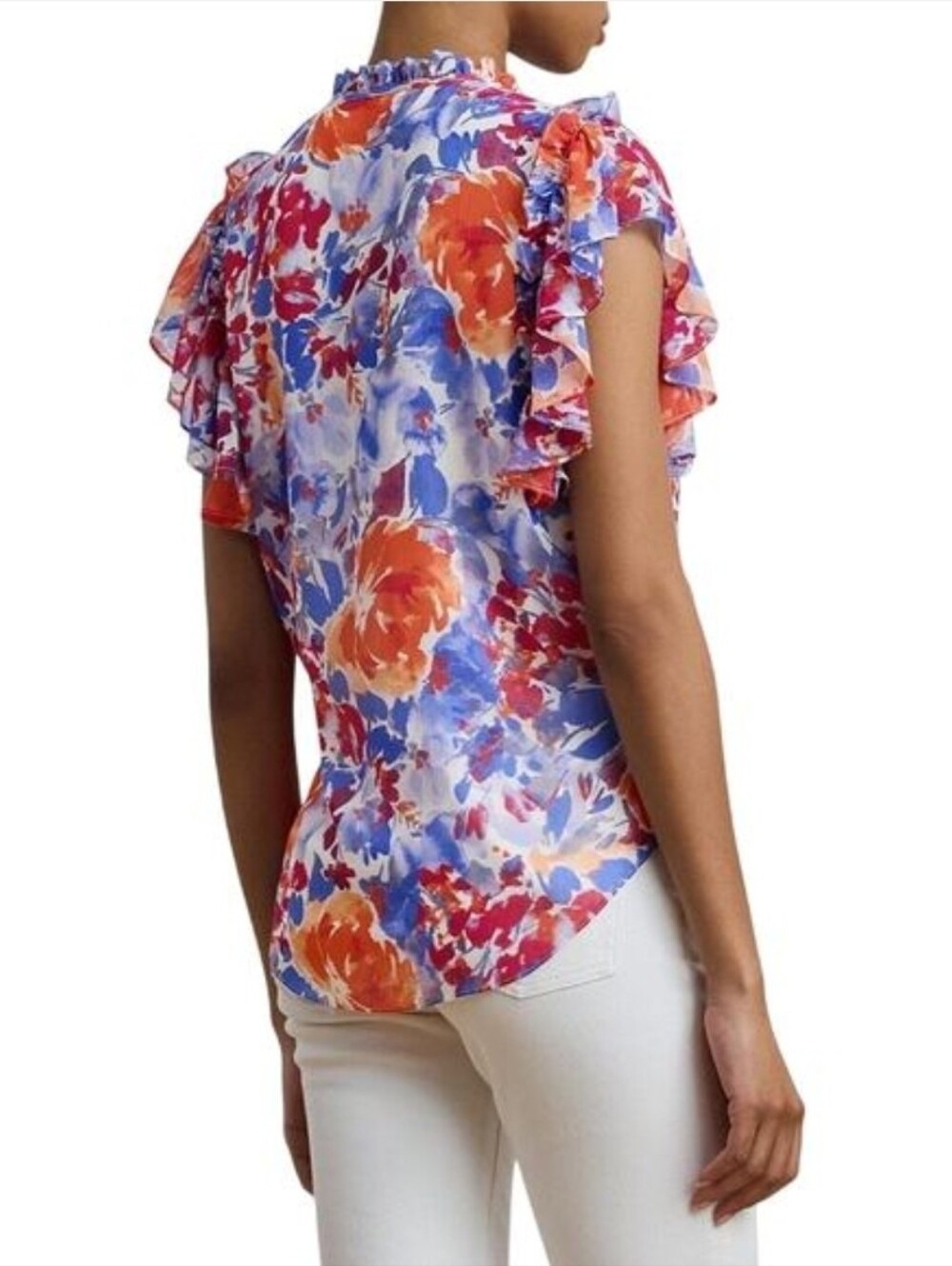 Lauren Ralph Lauren Womens Floral Ruffle Trim Georgette Blouse - Picture 3 of 7